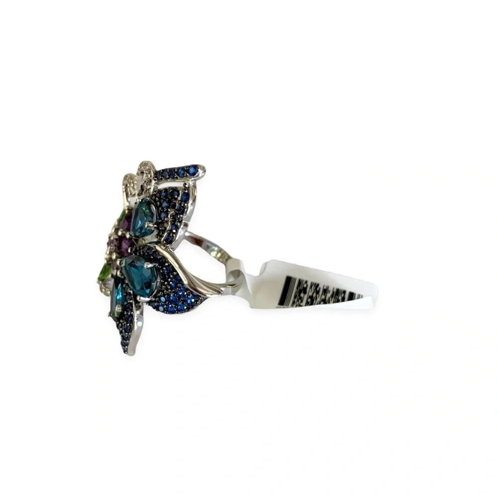 JTV London Blue Topaz Rhodium Over Sterling Silver Butterfly Ring 5.42ctw Size 5